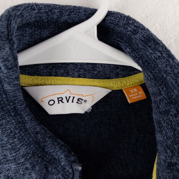 ORVIS Marled Fleece Full Zip Vest XS Mock Neck Princess Seamed Sweater Blue - Picture 7 of 10